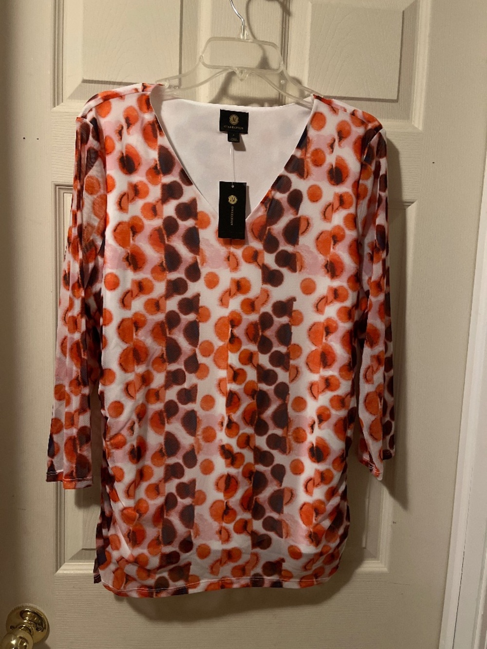 Polka dot top peach and brown